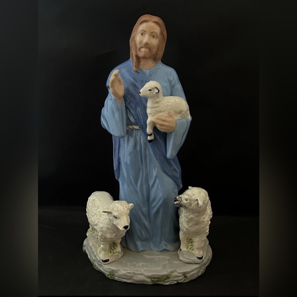 Jesus with sheep flock figure The Good Shepherd